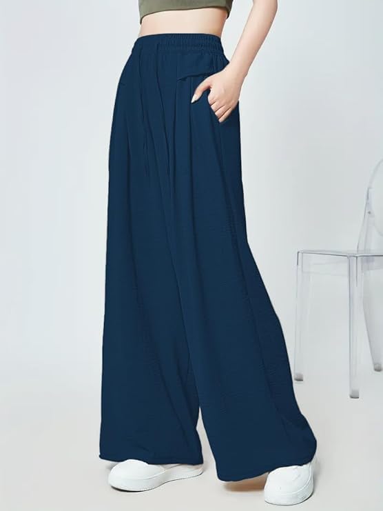 Image of GRECIILOOKS High Waist Polycotton Trousers for Women - Flared Parachute Pants with Side Pockets | Casual Travel Cargo Pants (Available in Plus Size and Value Pack)