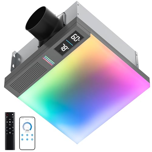 VallisCo Bathroom Exhaust Fan with Light, Bluetooth Speaker, Odor & Humidity Sensors, 230 CFM Quiet Ceiling Fan with 3 Dynamic RGB Lighting, 3CCT - Remote App Control - Compatible with Alexa