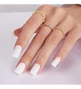 Medium Press on Nails, White Matte Gel Square Acrylic Fake Nails, Pure Color Supremely Natural Fi...