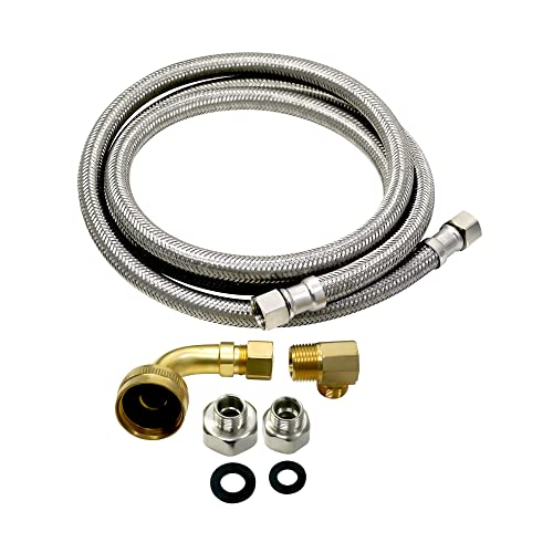 Evertechpro 383860Kit Universal Dishwasher Installation Kit 5Ft Supply Line And Hookup Kit With Fittings Elbows And Washers Stainless Steel Braided Hose 3/8" Compression X 3/8" Mip Elbow X 60" #TOP7