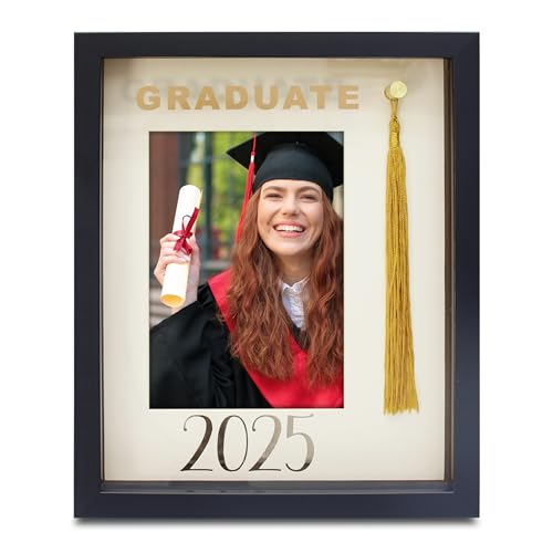 MIMOSA MOMENTS Marco de fotos de graduación negro con alfombrilla de papel, graduado 2023 con una decoración de borla real, foto de 5 x 7 pulgadas