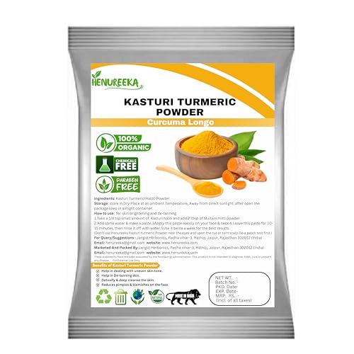 Image of Kasturi Turmeric Powder (Curcuma Longo) 100% Organic, Chemical-Free, and Paraben-Free Skin Brightening & De-Tanning Natural Beauty Care (100g)