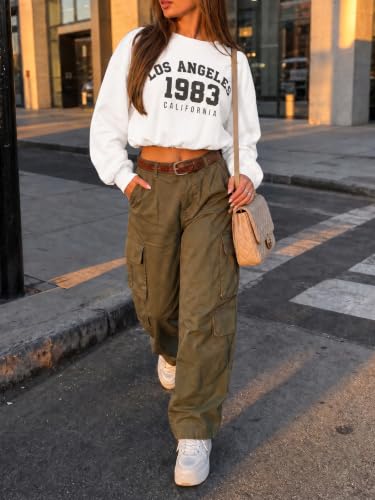 Flowyair Womens Crewneck Sweatshirt Los Angeles Elastic Waist Crop Tops — view 6