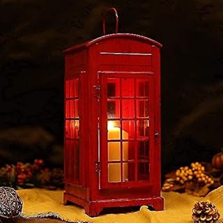 JHY DESIGN Decorative Hanging Candle Lantern, 30cm High London Telephone Booth Lantern-Morden Telephone Box Lantern Metal Candle Holder for Living Room Party Wedding Balcony Garden Festival Gift(Red)
