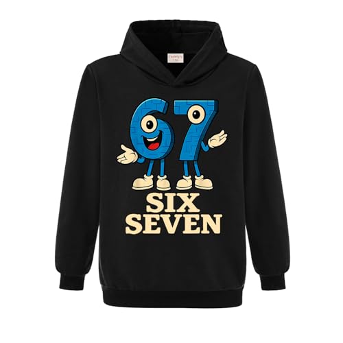 Yaokilyly Boys Girls Six Seven Jumper 67 MEME Kids Cotton Hoodie Ages 3-13 Years (Black,7 Years)