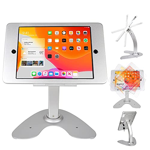 CarrieCathy Desktop Wall Mount Anti-Theft Security Kiosk POS Stand Holder Enclosure for Tablets, Compatible with 10.2  2022 iPad 8th Gen 2019 iPad 7th Gen, Silver