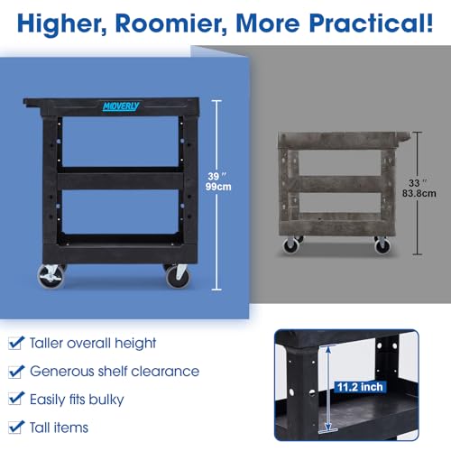 Chariot utilitaire robuste à étagères profondes charge lourde noir - 5