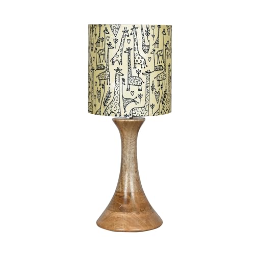 Image of Homesake Rustic Wood Table Lamp Bedside Wooden Desk Lamps for Living Bedroom Study Night, Kids Room, House Warming Festival Gift, Kids Room Decor Light, Savanna Shade