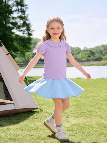 Image of 12M-14Y Toddler Baby Girls Peter Pan Collar Blouse Kids Girl Solid Color Puff Sleeve T-Shirts Casual Tee Tops