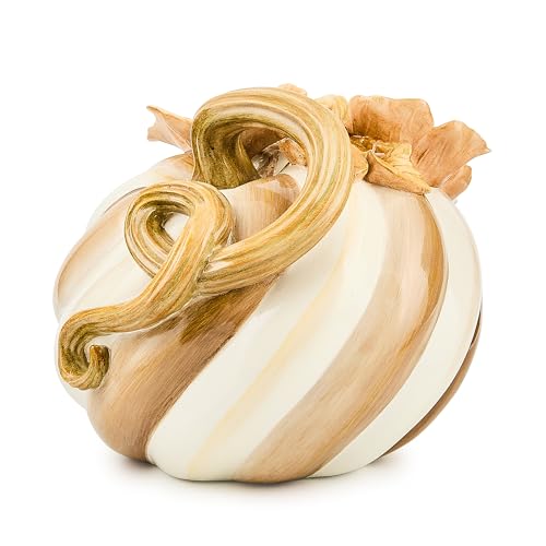 MACKENZIE-CHILDS Twisted-Stem Pumpkin, Resin Halloween Home Decor, Brown-and-White Mocha Swirl