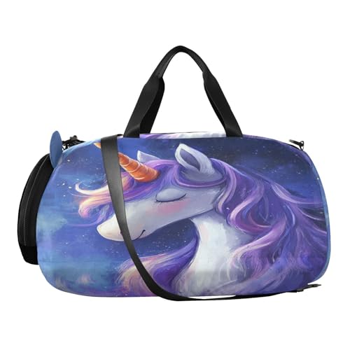 Purple Unicorns Kids Travel Duffel Bag for Boys Girls Overnight Weekend Tote Bag with Shoes Compartment for Beach Swim Trip2