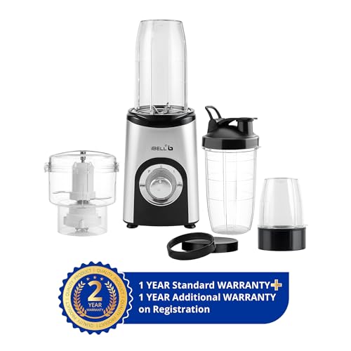 Image of iBELL 600W Nutri Blender Juicer Mixer Grinder with 100% Copper Motor, 24,000 RPM, 3 Jars with Chopper, Stainless Steel Blades, 3 Speed Modes (Silver)