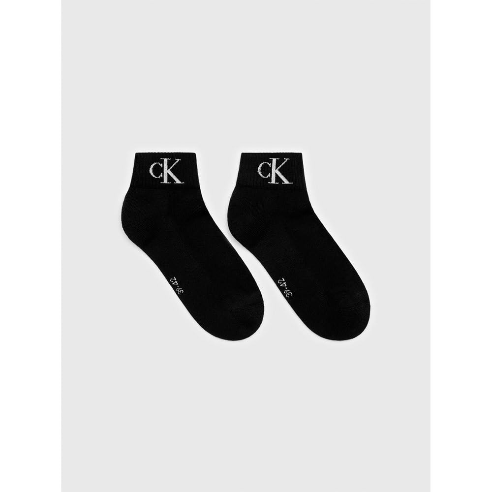 Calvin Klein Organic Cotton Monogram Quarter skarpety męskie (2 sztuki), Kolor: czarny, 43-46 (Pack de 2)
