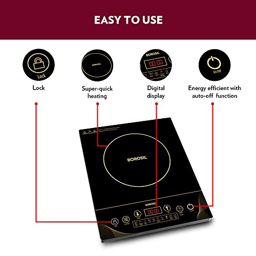 Image of Borosil Smartkook-TC14 Electric Induction Cooktop, Glass Surface, Energy Saving, Flame-free Cooking, Black, 2000W