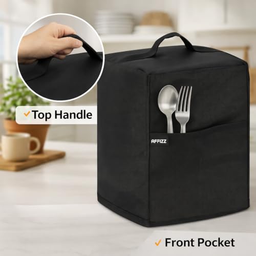 Image of Mixer Grinder Cover Free Size | Waterproof Dustproof Polyester Appliance Cover | Fits Most Mixers Up to 26 x 28 x 29 cm | With Front Storage Pocket & Easy Carry Handle (Black)