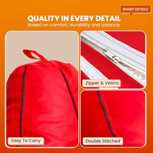 Image of Sattva Classic Piping XXXL Bean Bag with Pocket Filled with Beans | Faux Leather Teardrop Bean Bag for Adults & Teens | Pre-Filled Comfortable Seating for Bedroom, Living Room - Red with Black Piping