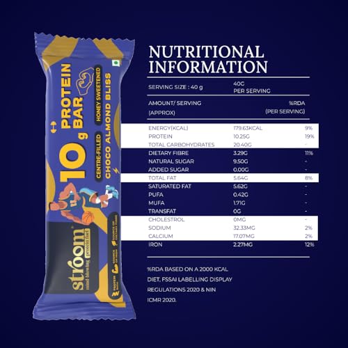 Image of STROOM Asia's First Centre Filled Protein Bars | 10g Protein (6 Bars, 45 Grams Each) | Choco Almond Bliss | Protein Bars Muscle Growth & Repair | Source of Fibre & Iron | No Artificial colors l 100% Premium Protein
