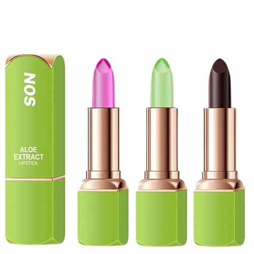 Baorder 3Pcs Magische Temperatur Farbe wechselnde Aloe Vera Lippenstift, feuchtigkeitsspendende Lippenbalsam wasserdicht lang anhaltende nährende Lippenstift Make-up Lippenpflege