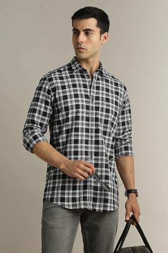 Image of Peter England Slim Fit Checkered Casual Shirt for Men - Full Sleeves | Cotton | Smart & Stylish