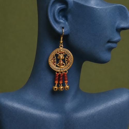 Image of Handcrafted Tribal & Dhokra Art Earrings for Women - Wooden, Nature-Inspired Statement Drop & Traditional Ethnic Designs