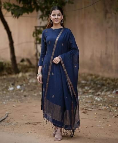 Image of Anni Designer Pure Cotton Maroon Kurta Pant Set with Dupatta for Women | 3 Piece Gold Hand Block Printed Suit Set | Cotton Kurta Set for Women | Festive Kurti Set