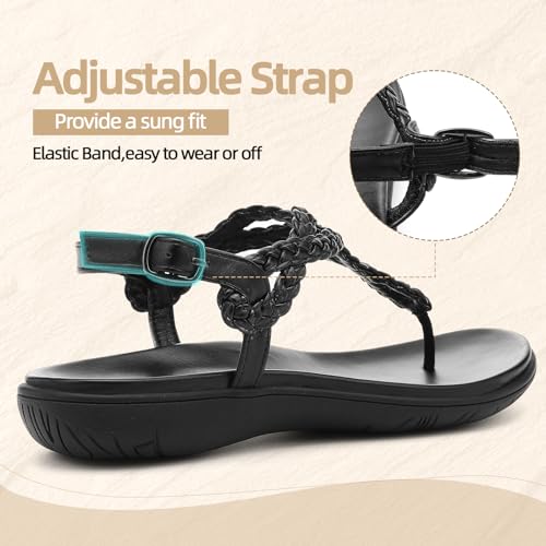 Image of UBFEN Womens Flat Sandals Dress Braided T-Strap Thong Sandals with Arch Support Comfortable for Walking