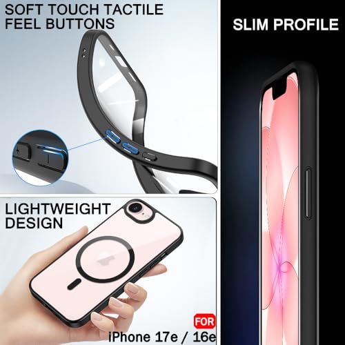 Image of TheGiftKart for iPhone 16e / iPhone 17e Case, Hard Clear Back Cover Compatible with MagSafe, Non-Yellowing Back, Hybrid Protective Transparent Back Cover Case (PC & TPU, Black Sides)