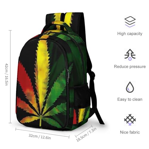 Unisex Backpack with Side Pockets, Women Men Durable Spacious Backpack, Rasta Flag Trippy Weed Leaf Comfy Shoulder Bag for Travel, Daily Commuting2