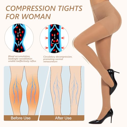 manzi 2 pairs compression pantyhose for women shaping black tights 10-15mmhg support 50d opaque stockings