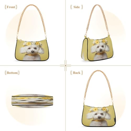 Shoulder Bags for Women White Poodle with Flower Crown Hobo Tote Handbag Small Clutch Purse with Zipper Closure2