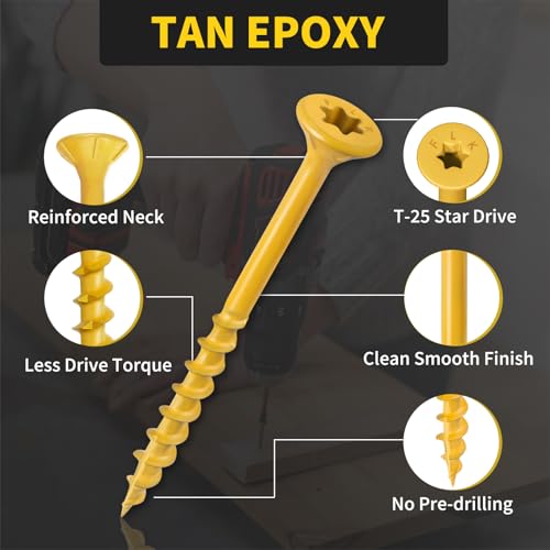 Wood Screws 2 Inch: FIXLINK Deck Screws #8 x 2, 100 PCS, Epoxy Coated, T25 Star Bit Above 1500 Hour Salt Spray Coating Outdoor Decking Screws Excellent Rust Resistant for Outdoor Wood Fence by FIXLINK - Image 3