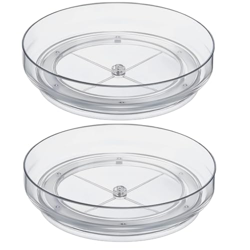 NBBENG 2 Pack Lazy Susan Turntable Cupboard Organiser 360Rotating Spice Racks for Kitchen Cabinet Fridge and Pantry Organizer 23.5 X 3.6cmClear Acrylic Revolving Condiment Holder