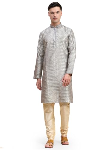 Kurta pyjama robe homme vêtement traditionnel indien manches longues gris XL