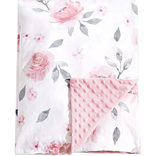 Image of PHF Minky Baby Blanket for Girls, 30x40 Inches Soft Double Layer Baby Blankets with Dotted Backing, Receiving Blanket Bed Throws for Newborn, Infant, Babies, Floral