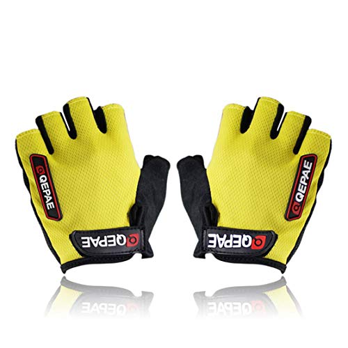 TENDUAGEN Gants Vélo, Gants Cyclisme Demi-Doigts pour Velo VTT Gant, Silicone Anti-Vibration épaissi de 5 mm, Doux, Respirant (Jaune, M) Cover
