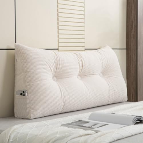 TESICA Dorm Triangular Headboard Bolster Pillow Cream White Wedge Headboard Twin Body Pillow Large Back Cushions for Sitting in Bed Twin Size
