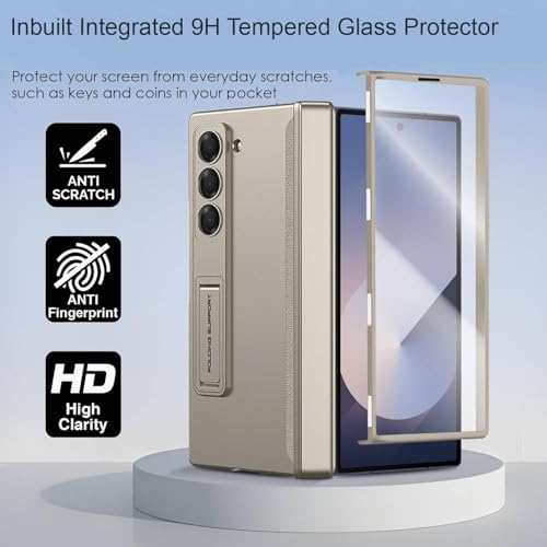 Image of Kapa Magnetic Hinge with Inbuilt Stand Case for Samsung Galaxy Z Fold 6 | Shockproof Stand Hybrid Bumper Back Cover (Titanium)