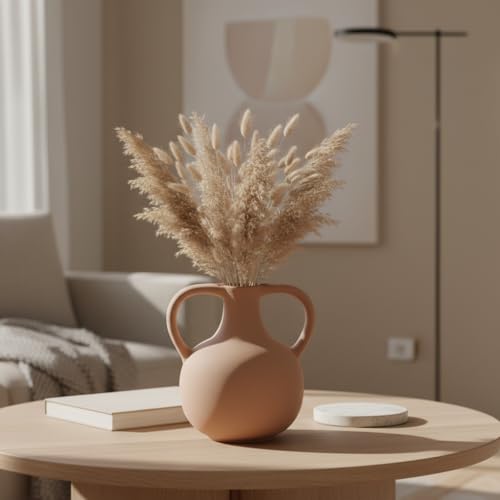Image of PUREZENTO Unique 'Twin Beely' Vase Beige Ceramic Donut Vase 5 Inch - Pack of 1 | Decorative Vases for Dried Flowers & Pampas Grass, Modern Home Decor, Living Room & Office Decor Ideas