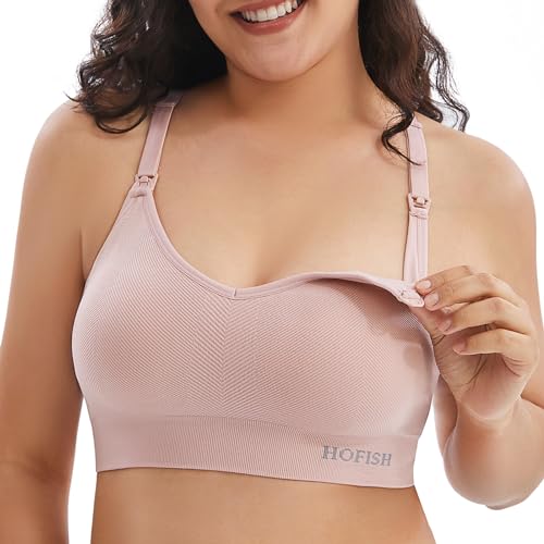 Image of HOFISH Support Nursing Bras for Breastfeeding Medium Impact Maternity & Nursing Sports Bra Seamless Racerback Pregnancy Bra