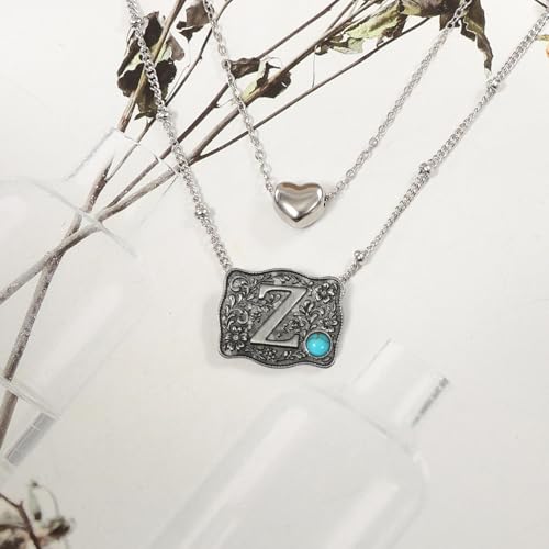 Image of Belt Buckle Bracelet Initial Letter A-Z Bracelets Western Cow Tag Bracelet Belt Buckle Necklace Western Style Initial Letter Pendant Necklace