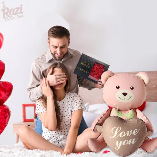Image of Rozi Decoration Pink Teddy Bear Love You Foil Balloon for Valentines Day Decoration Gift | Happy Anniversary Decoration | Teddy Bear Balloon Decoration Pack of 1 Pcs