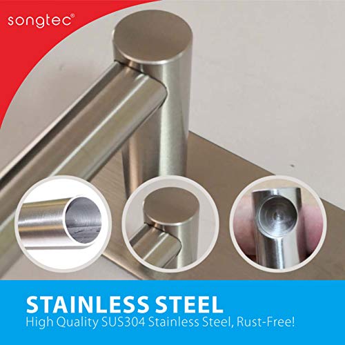 Songtec Adhesive Towel Bar 12inch Brushed, Stick On Bath Towel Rack Easy Install, NO Drilling on Walls, Premium SUS304 Stainless Steel - Brushed