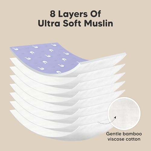 Image of 5-Pack Muslin Burp Cloths Baby Boy, Girl - Very Absorbent Baby Burp Cloth Rags, 8-Layers Viscose Derived from Bamboo Cotton Muslin Towel, Super Soft Spit Up Rags, No Shrink Washcloths (Lunaris)
