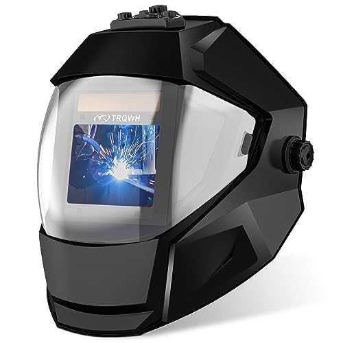 Image of TRQWH Panoramic View Welding Helmet Auto Darkening Welding Hood True Color 4 Arc Sensor Welding Mask Large Viewing 3.94" x 3.15" Wide Shade 4/5-9/9-13 Weld Helmet for TIG MIG ARC Weld (Black)