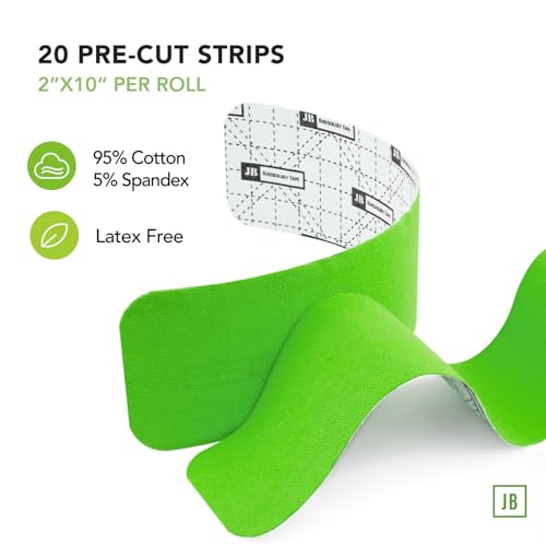 Image of JB Tape Kinesiology Tape, 80 Precut Strips, Green, Latex‑Free, 4 Rolls | 80 Precut Strips, 10-Inch Strips, 4 Rolls