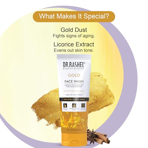 Image of DR.RASHEL Gold Face Wash Lighten the Complexion with Licorice Extract with No Parabens | SLS | Silicones & Colour | 100ml Each | Pack of 2