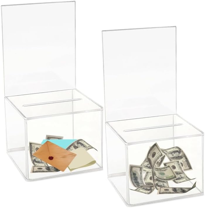 Urna de donación de caridad de acrílico para recaudación de fondos, colección de monedas, caja de puntas de 5 x 5 x 4 pulgadas, caja de sugerencias