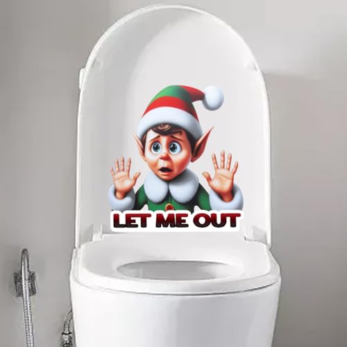 Nouiroy Santa Waving Hands Decal Christmas Toilet Seat Lid Stickers,Self-Adhesive Christmas Toilet Seat Decals DIY Removable Waterproof Toilet Sticker Christmas Decor Decals (Let Me Out Elf)