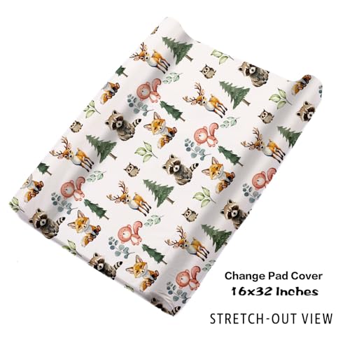 Personalized Baby Crib Bedding Set for Baby Boys Girls, Animal Stump Pattern Custom Name Baby Crib Sets 5-Pcs, Toddler Double Layer Blanket Fitted Sheets Changing Pad Cover Rug Wall Art Set4