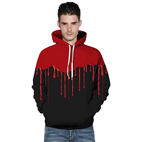 Halloween Pullover for Women Men,Couples Blood Print Sweatshirt Long Sleeve Hoodie Pullover Guard Tops,S~3XL Black
